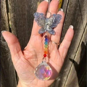 Gorgeous K9 Crystal Rainbow Butterfly Huge Globe Suncatcher NWT